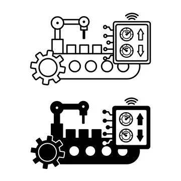 Icons Cyber-Physical Systems. Line and Glyph Vector Illustrations. Robotic .. Stockillustratie