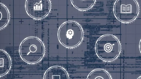 Icons of data analysis and research over technical document with animation Stock Footage 305073206