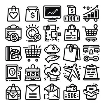 Icons for e-commerce and shopping. Line icons for online shopping. Illustrazione stock