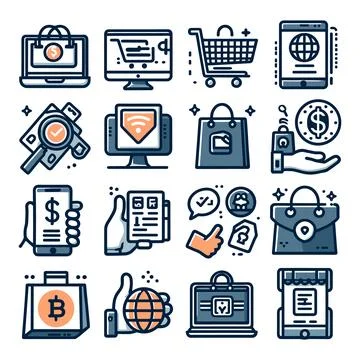 Icons for e-commerce and shopping. Line icons for online shopping. Stock Illustration