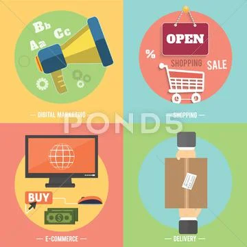Icons for e-commerce, delivery, online shopoing. Stock Illustration