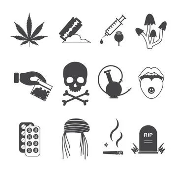 Icons with elements of drug addiction Stock Illustration