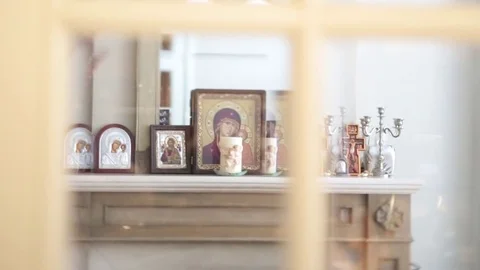 The icons on the fireplace Stock Footage 75964083