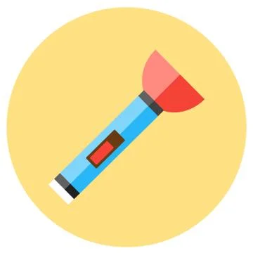 Icons for flashlight in a flat style. Vector image on a round colored backgro Stock Illustration