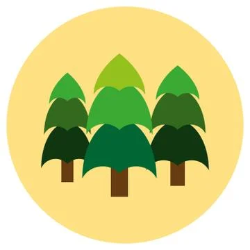 Icons forest in a flat style. Vector image on a round colored background. Ele Stock Illustration