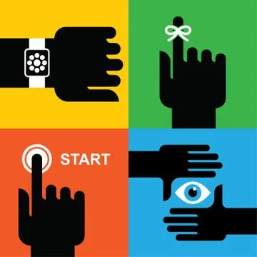Icons hand in action Stock Illustration