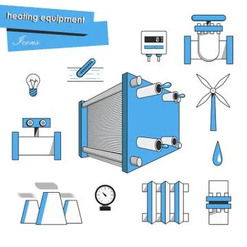 Icons heating equipment Stock Illustration