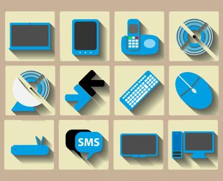 Icons home tech and wireless set Stock Illustration