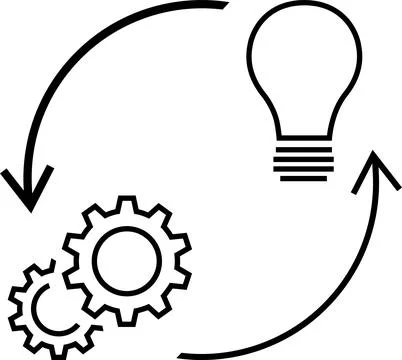 Icons of idea and process as a concept of implementation Stock Photos