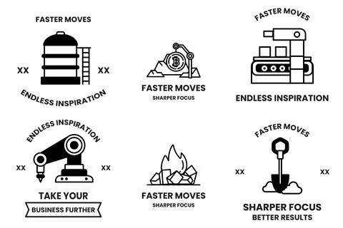The icons include a machine, a shovel, a fire, a ladder, a robot, and a car Stock Illustration