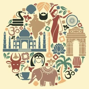 Icons of India in the form of a circle Stock Illustration