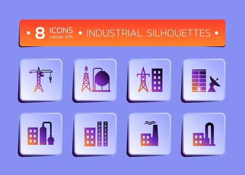 Icons of Industrial Objects or Silhouettes Illustrazione stock