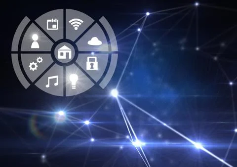 Icons interface of Internet Of Things over blue light connectors background Stock Illustration