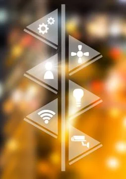 Icons interface of Internet Of Things over city night background Stock Illustration