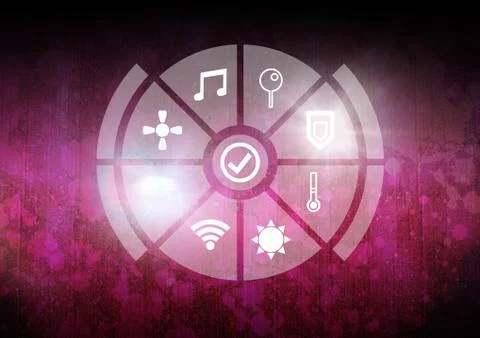 Icons interface of Internet Of Things over purple background Stock Illustration