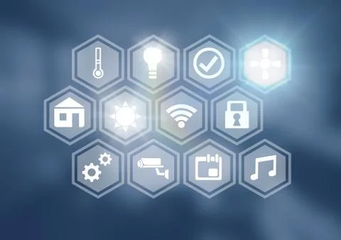 Icons interface of Internet Of Things over blue background Stockillustratie