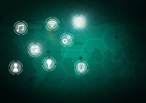 Icons interface of Internet Of Things over green map background Stock Illustration