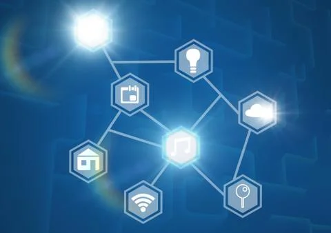 Icons interface of Internet Of Things over blue background Stock Illustration
