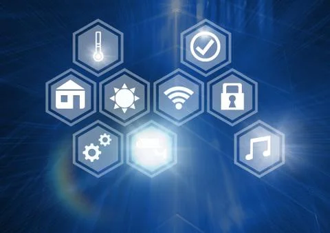 Icons interface of Internet Of Things over blue background Stock Illustration