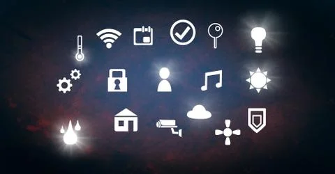 Icons interface of Internet Of Things over blue red background Stock Illustration