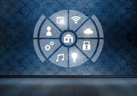 Icons interface of Internet Of Things over blue room background イラスト素材