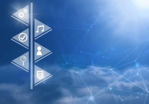 Icons interface of Internet Of Things over blue sky background Foto stock