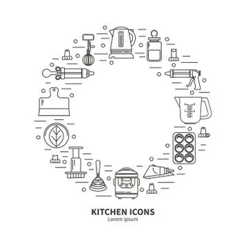 Icons kitchenware in round frame Stock Illustration