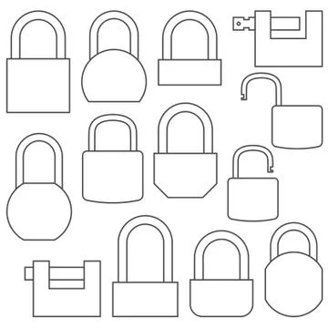 Icons of locks from thin lines, vector illustration. Stock Illustration