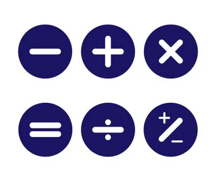 Icons of the main arithmetic signs on the round buttons are blue Stock Illustration