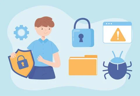 Icons man cyber security Stock-Illustration
