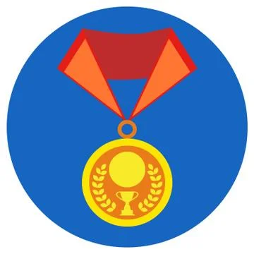 Icons medals in the flat style. Vector image on a round colored background. E Stock Illustration