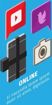 Icons for mobile devices set. Basic gadget functions. Social media, Internet Stock Illustration