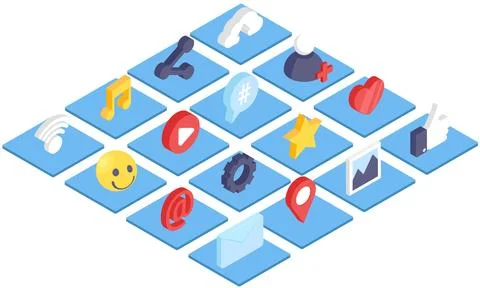 Icons for mobile devices set. Basic gadget functions. Social media, Internet Illustrazione stock