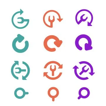 Icons Pack and restart, refresh. Flat style. Illustrazione stock
