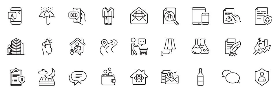 Icons pack as Bathrobe, Technical documentation and Ab testing line icons. For Stock Illustration