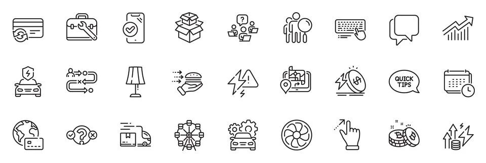 Icons pack as Computer keyboard, Demand curve and Car charging line icons. For Illustrazione stock
