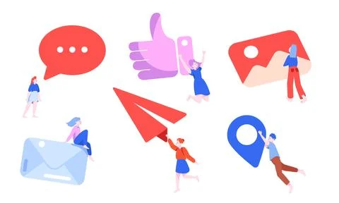 Icons representing Digital Communication, Interaction, Engagement in a modern Stock Illustration