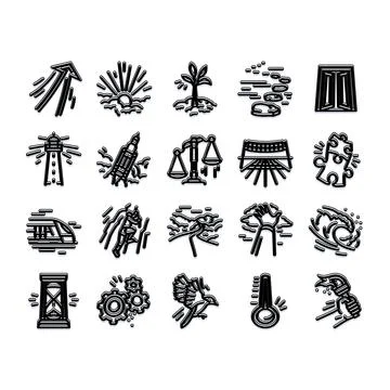 Icons representing growth, progress, time and solutions concepts Stock Illustration