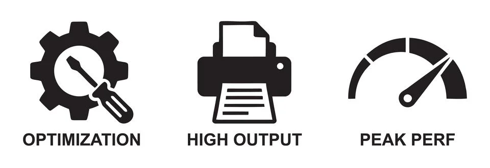 Icons representing optimization and performance Stock Illustration