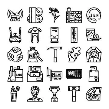 Icons representing science, technology, nature, and industry concepts Stock Illustration