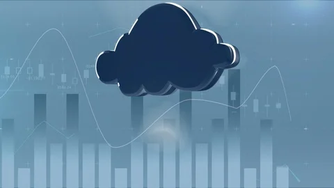 Icons rising into black cloud while graphs move in background Video stock 111394346