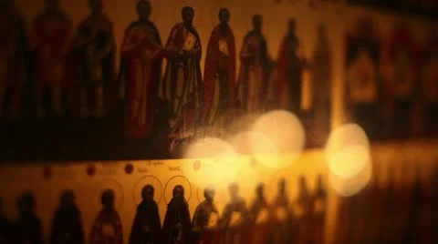 Icons of saints in church Stock Footage