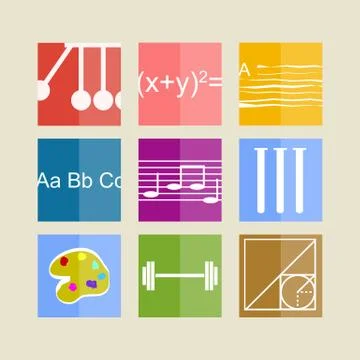 Icons for school subjects Stock Illustration