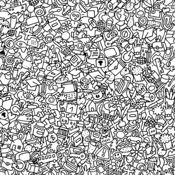 Icons seamless pattern in black and white Иллюстрация