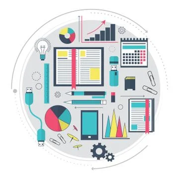 Icons of search engine optimization service, SEO data analytics and keyword p Stock Illustration