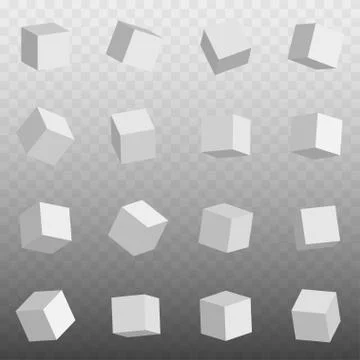 Icons set of 3d models of white cubes. Isolated on transparent background. Re Stock Illustration