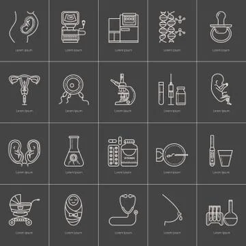 Icons set artificial insemination Stock Illustration