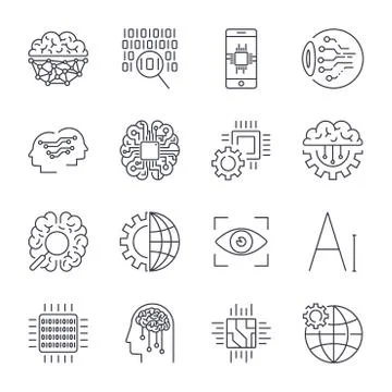 Icons set for artificial intelligence AI concept. Artificial intelligence AI Stock Illustration