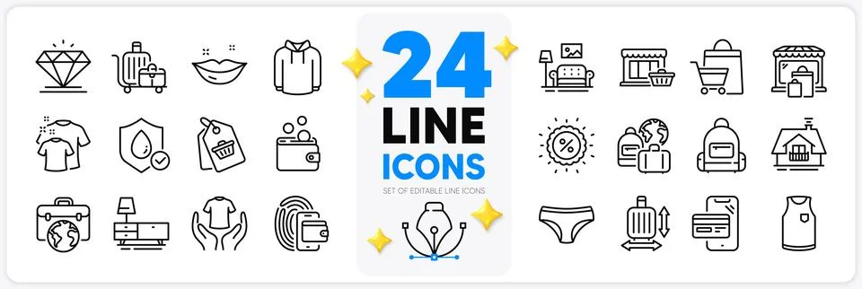 Icons set of Backpack, Baggage and Baggage size line icons. For web app. Vector イラスト素材