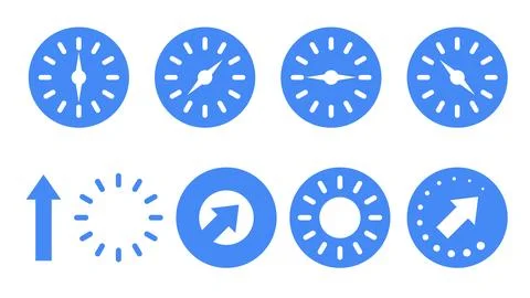 Icons Set Blue Icon Flat Collection Navigation Compass and Arrow Symbol Kit.. Stock Illustration
